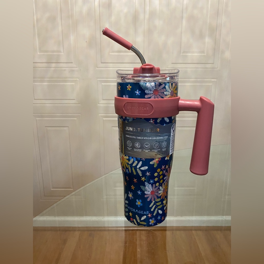 Brand New Beautiful Hydrogear Floral Stainless Steel Tumbler 40 Oz.
